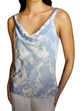 DONNA KARAN NEW YORK WOMENS PRINTED COWL NECK SLEE GLACIAL BLUE Large NWT